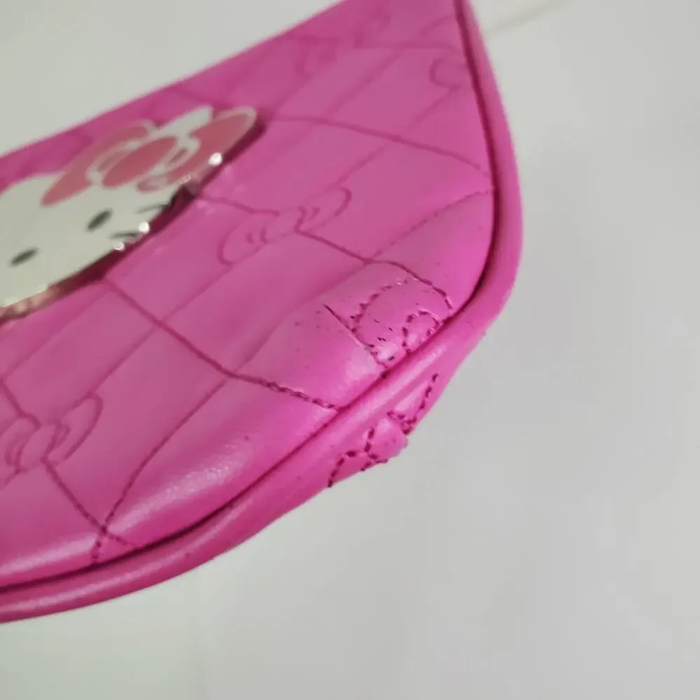 Sanrio Hello Kitty PINK Cosmetic Metal emble Pouch Bag Purse zip Closure Clutch